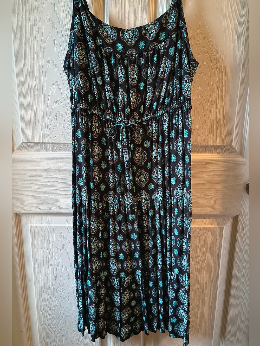 Torrid 3-Tier Midi Sundress - Size 1 / 1X, Black & Turquoise Mandala Print - Picture 3 of 9